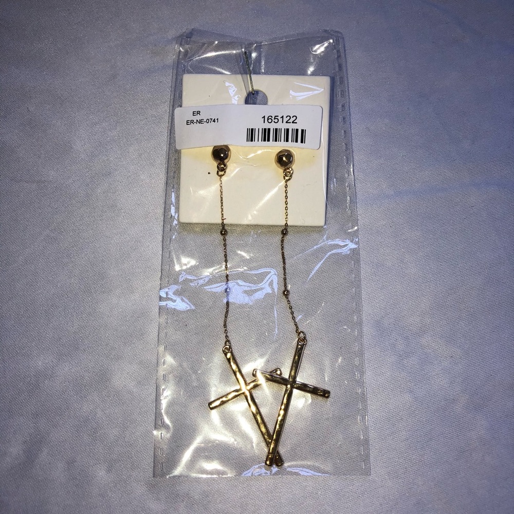 Brand new gold cross dangle earrings
